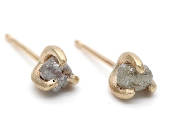 Rough diamond earrings in yellow gold by Tamara Gomez Hand made in London UK Conflict free diamonds bridal earrings gift for her