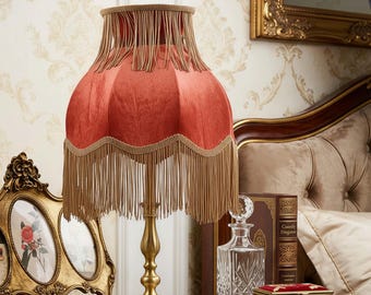 Red Velvet Fringe Table Lamp | Ornate Solid Brass Base, Victorian Boudoir Light