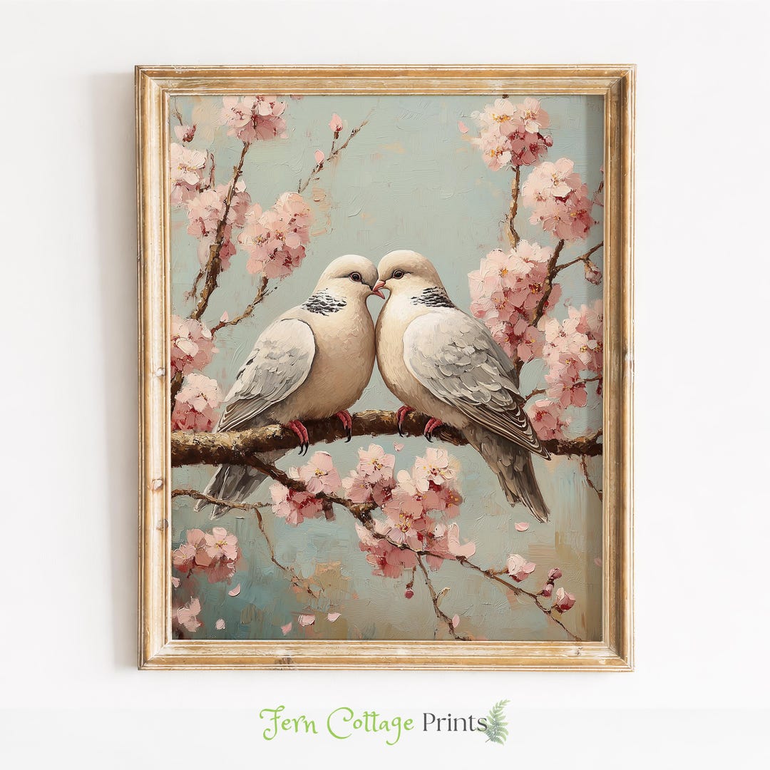 Vintage Mourning Doves Print – Cottagecore Cherry Blossom Art (digital ...