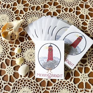 Lighthouse Holiday Cards | Nautical Holiday Cards | Coastal Christmas Greeting Set | Seaside Winter Stationery