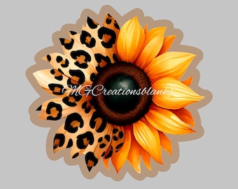 Leopard Sunflower Acrylic Blank: Badge Reel blank and Vinyl Decal