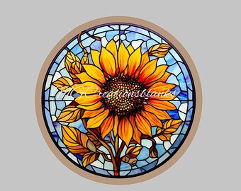 Sunflower Stained Glass Decal & Acrylic Blank for Badge Reels