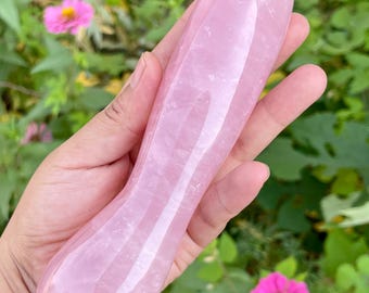 Masajeador de cuarzo rosa natural de 7,09", varita de masaje de cristal: decoración para sanación Reiki