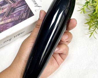 7.09" Natural Black Obsidian Massager, Crystal Massage Stick, Hand Polished Gemstone Wand, Self Care Tool, Crystal Gift