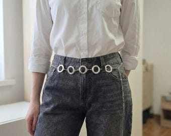 Silver Circle Chain Belt – Stainless Steel Y2K Waist Jewelry  display picture 3