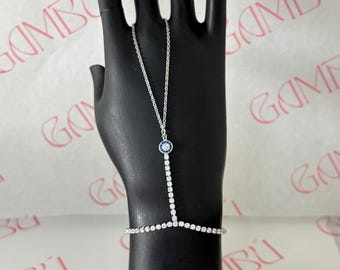 Pulsera de mano con ojo turco brillante – Pulsera de tenis con circonitas cúbicas, joyería Nazar de acero inoxidable tono plateado, regalo para ella.