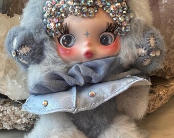 Custom Handmade Skull panda Glass Rhinestone Doll pendant. Plush Doll with Glass Rhinestones – Display Piece,  perfect for Doll Collection!