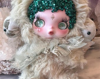 Custom Handmade Skull panda Glass Rhinestone Doll pendant. Plush Doll with Glass Rhinestones – Display Piece,  perfect for Doll Collection!