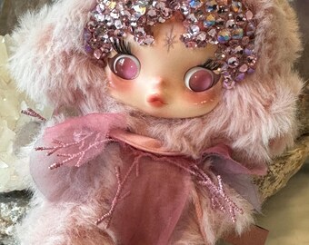 Custom Handmade Skull panda Doll Pendant: Plush Doll with Glass Rhinestones – Display Piece,  perfect for Doll Collection!