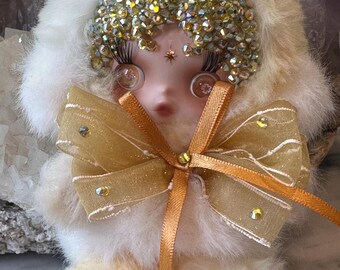 Custom Handmade Skull panda pendant:Plush Doll with Glass Rhinestones – Display Piece,  perfect for Doll Collection!