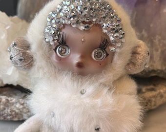 Custom Handmade Skull panda  Plush Doll with Glass Rhinestones – Display Piece, Doll Collection