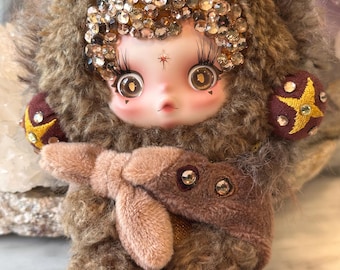 Custom Handmade Skull panda Plush: Doll with Glass Rhinestones – Display Piece,  perfect for Doll Collection!