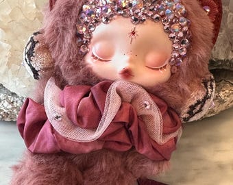 Custom Handmade Skull panda Blossom Doll Pendant, Custom Glass Rhinestones.