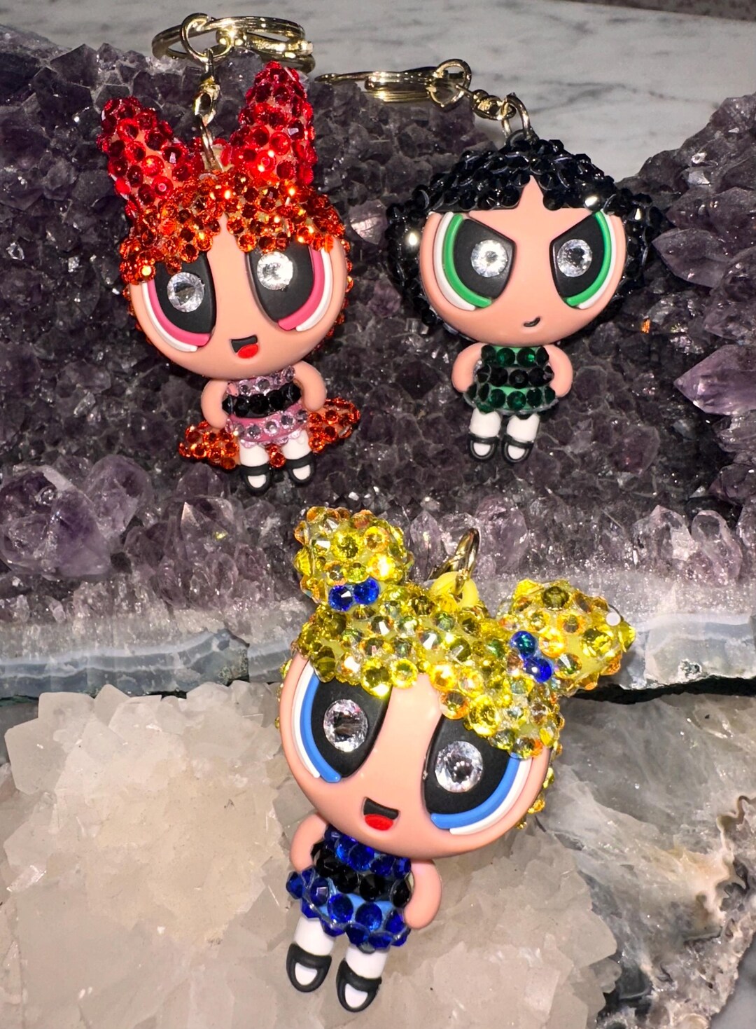 Custom Powerpuff Girls Bedazzled Rhinestone Bag Charm. - Etsy