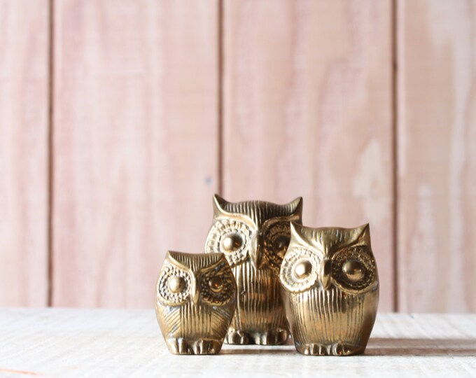 Brass Owls // Paperweight Trio Etsy