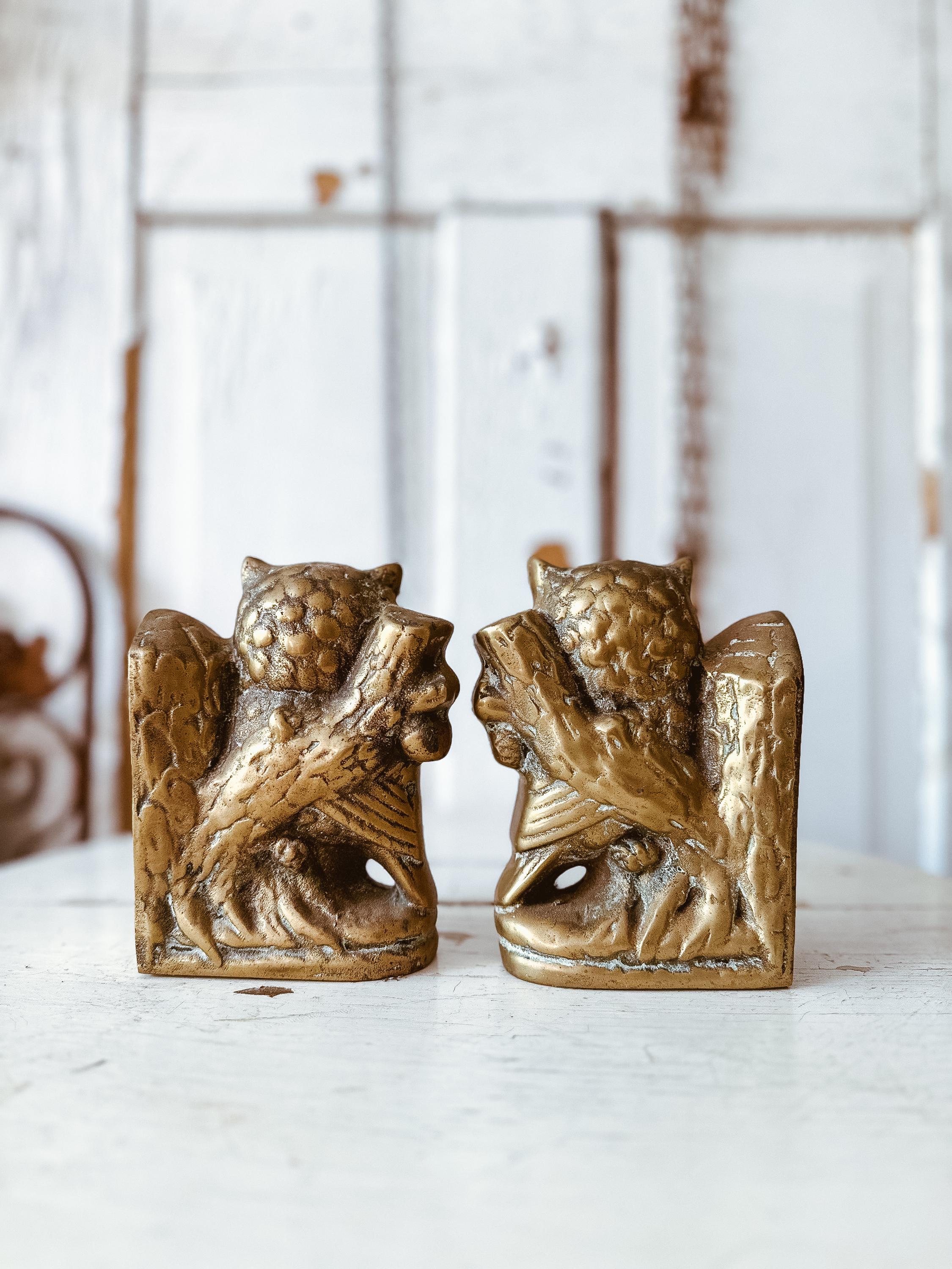 Vintage Brass Owl Bookends Etsy