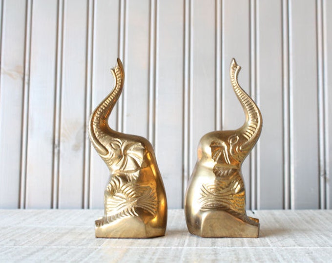 Brass Elephant Bookends // Solid Brass Etsy
