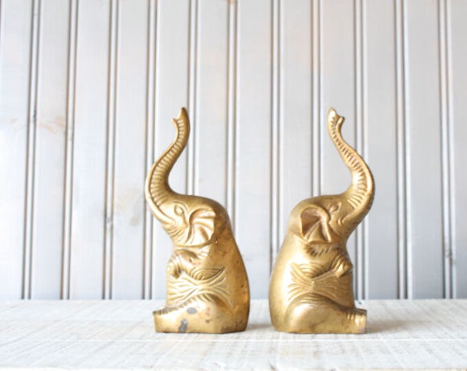 Brass Elephant Bookends // Solid Brass Etsy