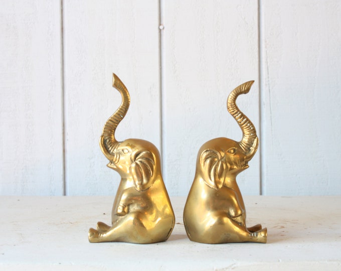 Brass Elephant Bookends // Solid Brass Etsy