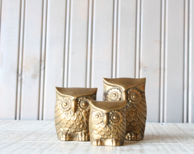 Brass Owls // Paperweight Trio Etsy