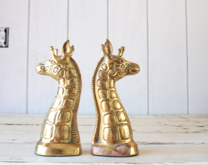 Vintage Brass Giraffe Bookends // Nursery Display Etsy
