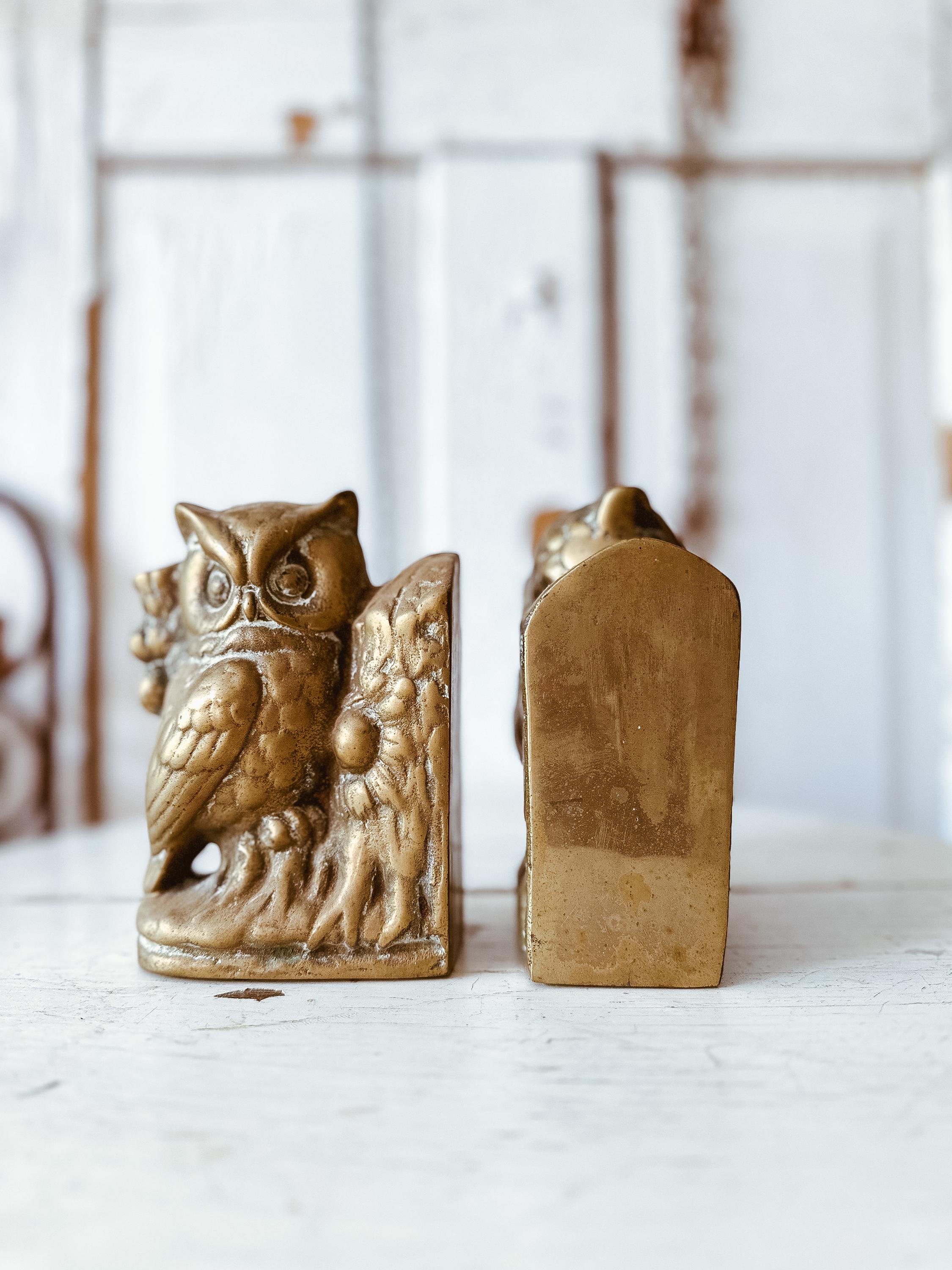 Vintage Brass Owl Bookends Etsy