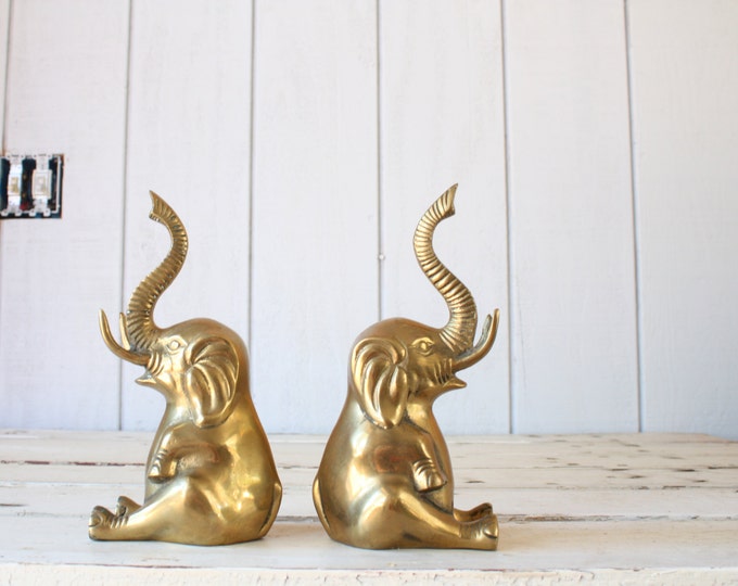 Brass Elephant Bookends // Solid Brass Etsy