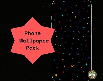 LGBTQ Pride Phone Wallpaper, Rainbow Stars Background, Celestial iPhone Lock Screen, Digital Download