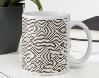 Minimalist Zen Coffee Cup - Ripple Pattern, Concentric Circle, Earthy, Abstract, Zen