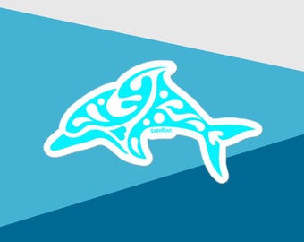 Tribal Dolphin Sticker Polynesian Inspired Tropical Ocean Decal for Surfers, Frutiger Aero Decor, 2000s webcore
