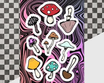 Psychedelic Mushroom Sticker Pack: Hand Drawn Fungi Art Decals