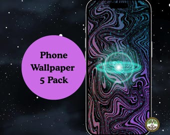 Rainbow Galaxy Phone Wallpaper Pack: Cosmic Burst Abstract Gradient Art (5 PNG Digital Download)