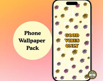 Groovy Retro Flower Wallpaper Pack, 70s Style iPhone Background (4 PNG Digital Download)