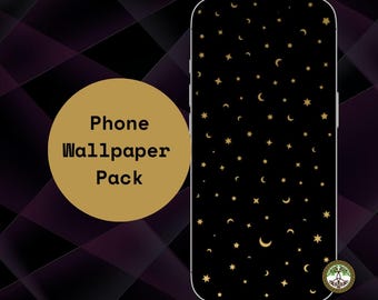 Gold Stars Phone Wallpaper, iPhone Background, Starry Night Wallpaper, Dark Phone Background, iPhone Wallpaper Digital Download