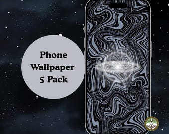 Silver Galaxy Phone Wallpaper Pack: Modern Cosmic Art (5 PNG Digital Download)