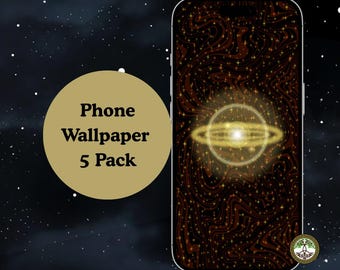 Cosmic Energy Phone Wallpaper Pack: Black Gold Galaxy Art (5 PNG Digital Download)
