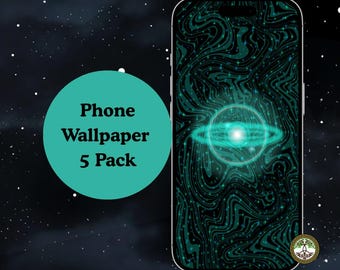 Teal Cosmic Burst Phone Wallpaper Pack (5 PNG Digital Download)