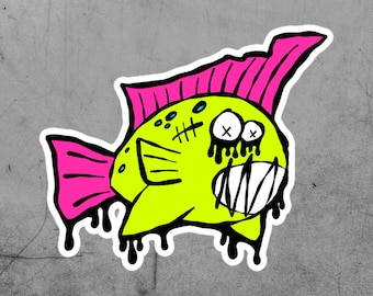 Graffiti Fish Sticker: Hand-Drawn Drip Street Art Vinyl Decal