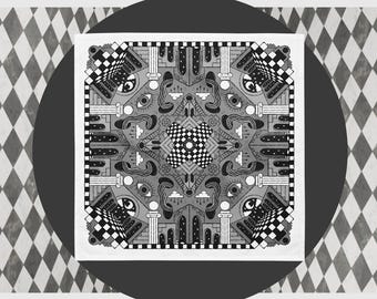 Black and White Bandana Gothic Scarf Checkerboard Bandana Surreal Art Monochrome Fashion Alternative Accessory Rubberhose
