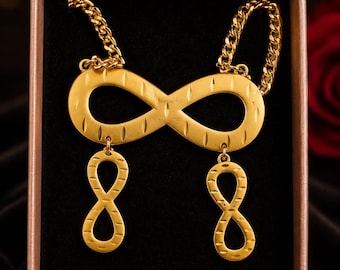 Gold Infinity Necklace and Earrings Set, Textured Pendant, Matching Drop Earrings, Meaningful Gift for Her