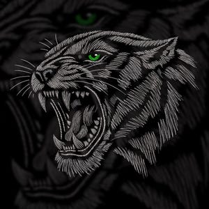 Desenho realista para bordado da cabeça de uma pantera rugindo | Download digital (PES, DST, JEF)