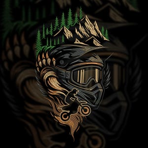 Nature x Motocross Helmet Embroidery | Adventure-Inspired Stitch Art (Pes, Dst, Exp)