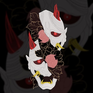 Japanese Hannya Mask (Oni Mask) Sakura Embroidery Design (Digital Download)