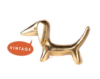 RARE Walter Bosse Dachshund Figurine - VTG Mid Century Brass Dog Figurine, Bronze Hound Dog Figurine, Weenie Dog Miniature, Dog Ring Holder