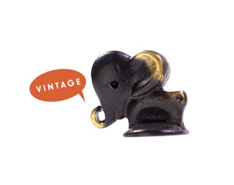 Walter Bosse Elephant Figurine - LARGE Vintage ORIGINAL Modernist Black Gold Brass Austrian Elephant Miniature, Mid Century Elephant