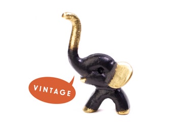 Walter Bosse Elephant Figurine - LARGE Vintage ORIGINAL Modernist Black Gold Brass Austrian Elephant Miniature, Mid Century Elephant