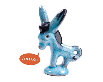 Walter Bosse Keramik Esel - Vintage Karlsruhe Majolika Mid Century Österreich Figur, Süße Mini Blaue Crackle Glasur Esel, Burro Figur