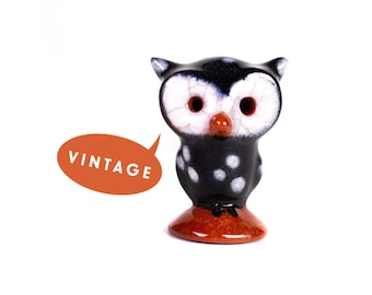 Walter Bosse Pottery Owl - Vintage Karlsruhe Majolika Original Bosse Mid Century Austria Owl Figure, Cute Mini Spotted Horned Grey Owl