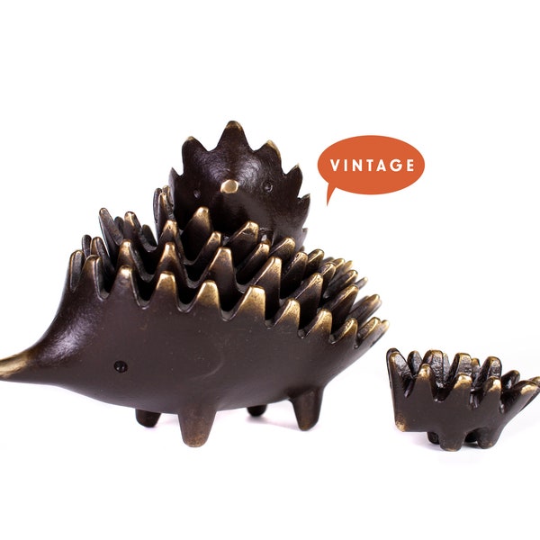 Walter Bosse Hedgehog Ashtrays - Vintage 1950s ORIGINAL Walter Bosse Modernist Hagenauer Stacking Hedgehog Ashtrays, Brass Hedgehogs