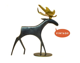 Hagenauer Moose Sculpture - WERKSTÄTTE HAGENAUER Wien Elk Figurine, Vintage Art Deco Hagenauer Modernist Brass Moose Figure, Hunter Gift